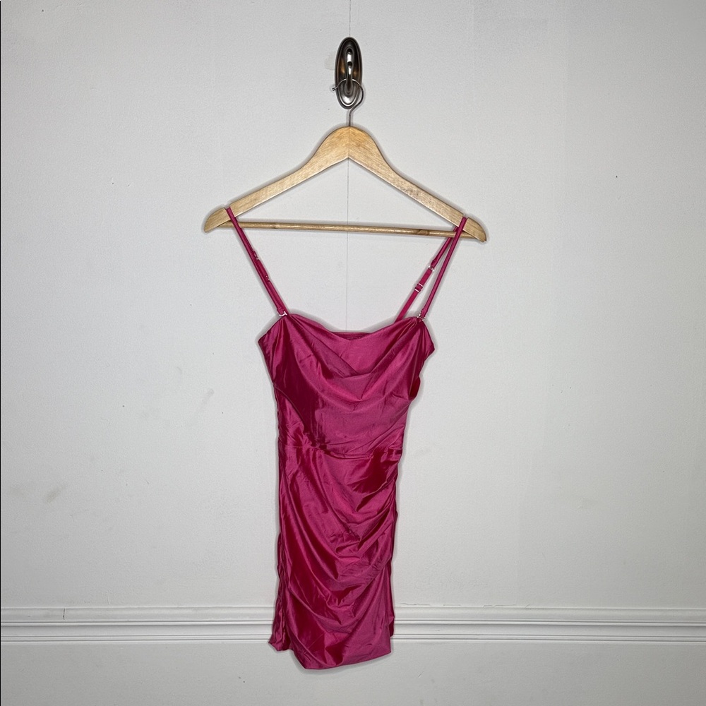 Oh Polly. Yesenia Ruched Bandeau Mini Dress in Hot Pink.  4.